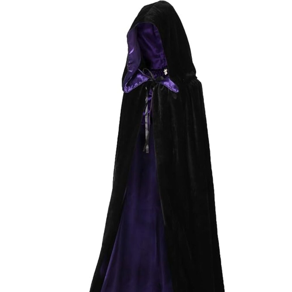 Creepy-A$$ Black Velvet Hooded Cloak w/ Purple Satin Lining-Possibly Haunted